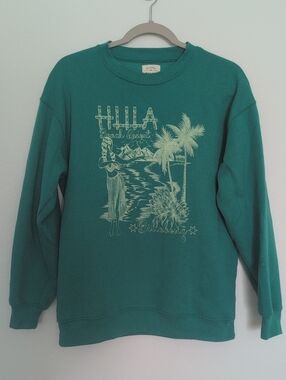 Billabong Women's Green Hula Graphic Crewneck Sweatshirt with Cream Print